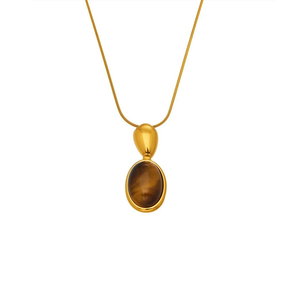 Fashion Agate Pendant Adjustable Long Sweater Chain - Simple Stainless Steel Design