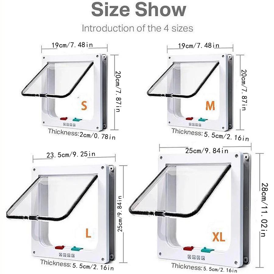 Weather Proof Cat Door 4 Way Locking for Cat Up To 20 Lbs for Interior Doors, Cabinet, Garage Doors 4 Sizes Pet Door