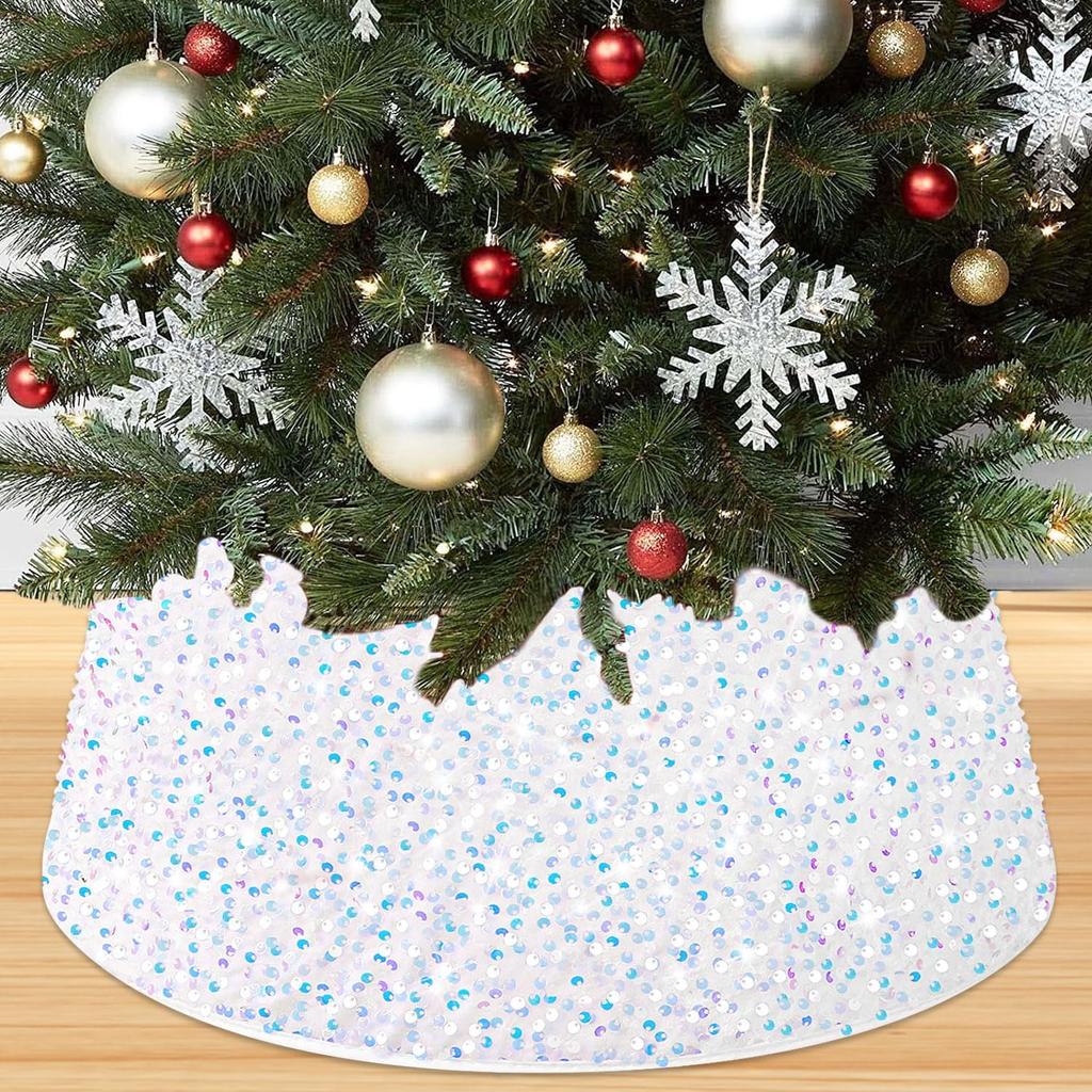 Red Sequins Christmas Tree Collar Sparkly Round Trees Ring Elegant Tree Skirts Collar Embroidered Trees Base Shiny Ornaments