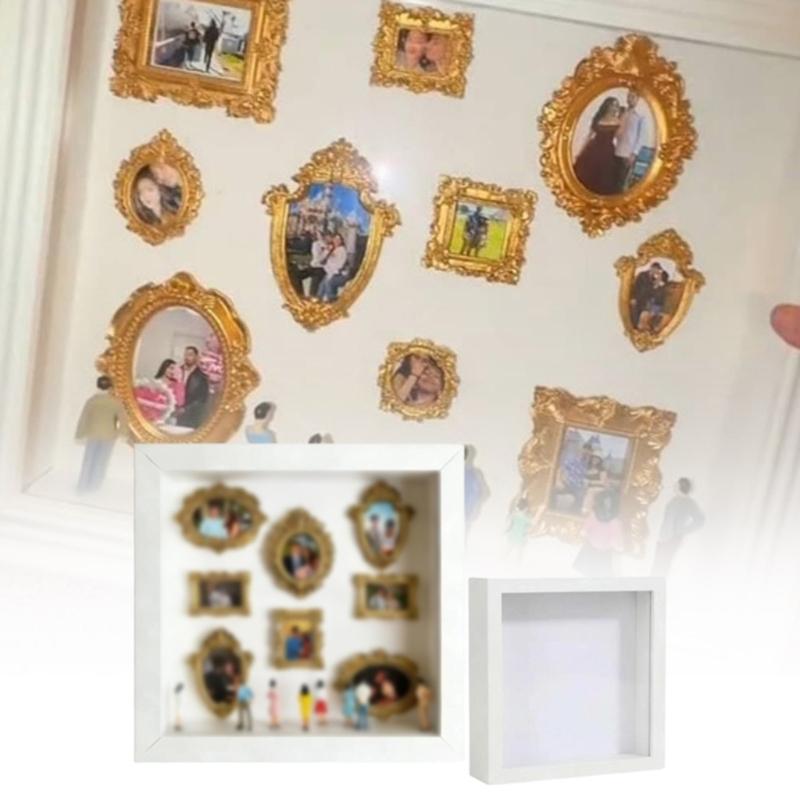 DIY Personalize Mini Museums Silhouettes Box Set with Gold Frame and Mini Figures Photo Display Shadows Box for Home Decors