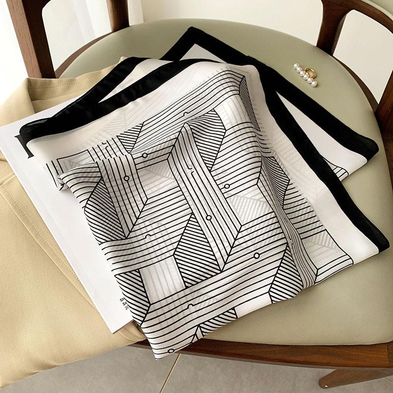 Korean Version of Spring and Summer New Imitation Silk Square Scarf Clavicle Decorative Scarf for Women Fashion Retro Small Silk Scarf Tying Bag