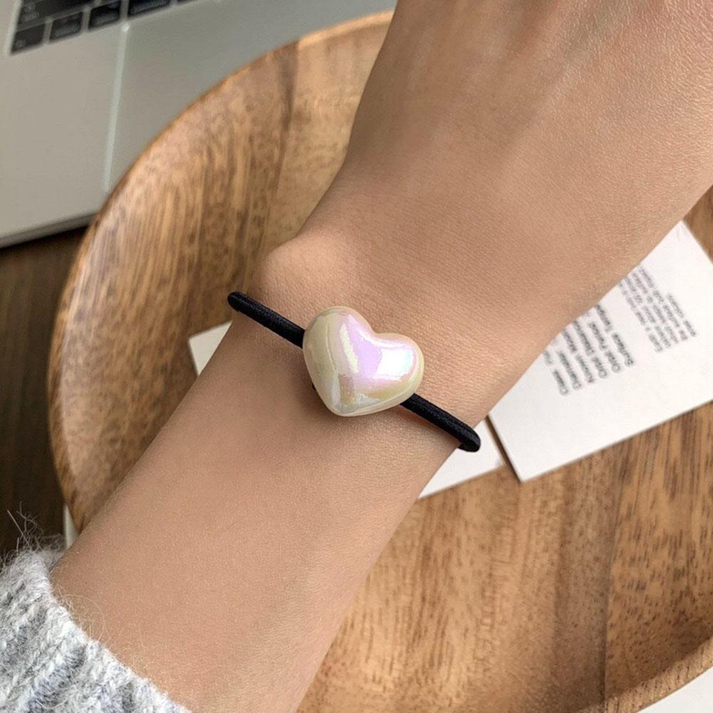 White Heart Shape Elastic Hair Bands Simple Fashion Rubber Hair Ties Girls Hair Gum Stretch Rope Ponytail Holder Korean Fashion