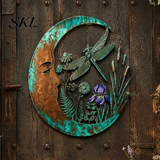 Durable Metal Craft for Garden Vintage Crescent Moon Wall Art, Fairy Witch Bee Dragonfly Iron Hanging Sculpture Decor, Patio Indoor Home Housewarming