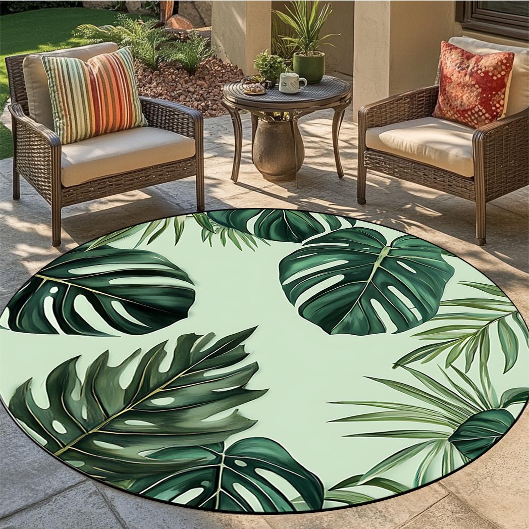 

Tropical Leaf Round Mat, Green Monstera Design, Easy-Clean Polyester, Outdoor/Indoor Lightweight Fade-Resistant Area Rug 60cm