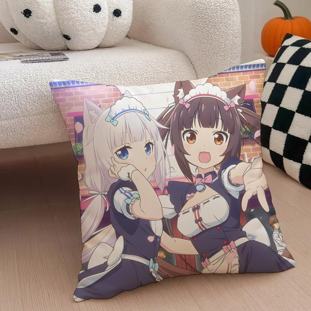 Cute Japanese Visual Novel Anime NNekopara Cushion Cover Throw Pillow Cover Hidden Button Durable Polyester Chair Cushion