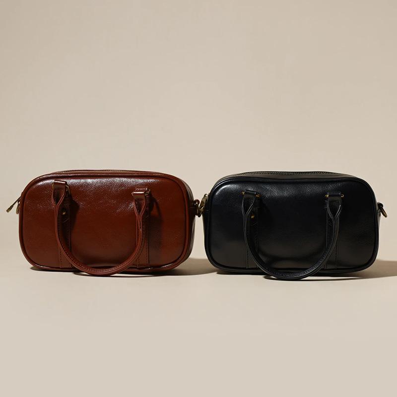 Top-grain Cowhide Retro Crossbody Women's Bag Fashionable Hand-held and Simple Hand-carried Bag