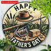 2d Flat 20*20cm, "Happy Father's Day" Round Wooden Logo Wall Art, Retro Fishing Design, Perfect Gift for Fathers on Father's Day, Decor Easy Hanging.
