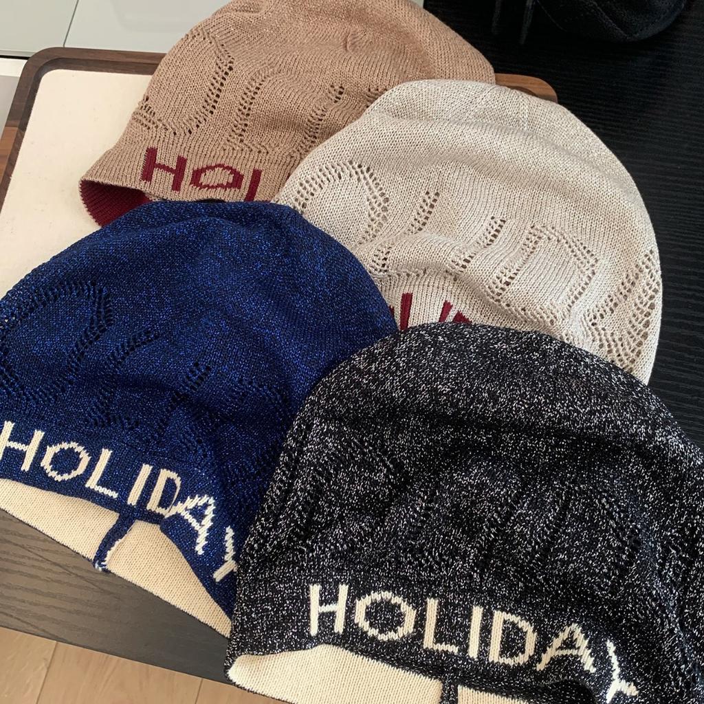 Korean Style Highlight Letters Black Knitted Baotou Hat for Women Showing Face Small Versatile Pile Hat Big Head Circumference Pullover Cold Hat