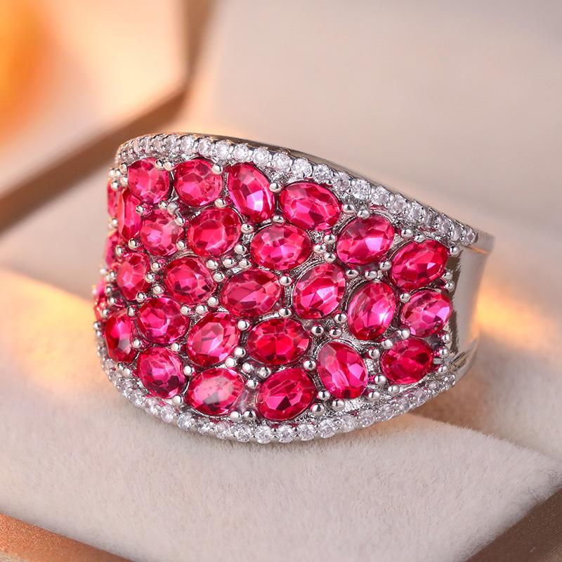 Luxury Inlaid Red CZ Women's Ring Aesthetic CopperColor Geometry Daily Wear Party Jewelry Anniversary Gift