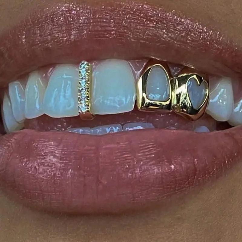 1 Stück Goldfarbener Alltagstauglicher Zahnschmuck Dental Grillz Hip Hop Hohles Herz Zahn Grillz Für Frauen