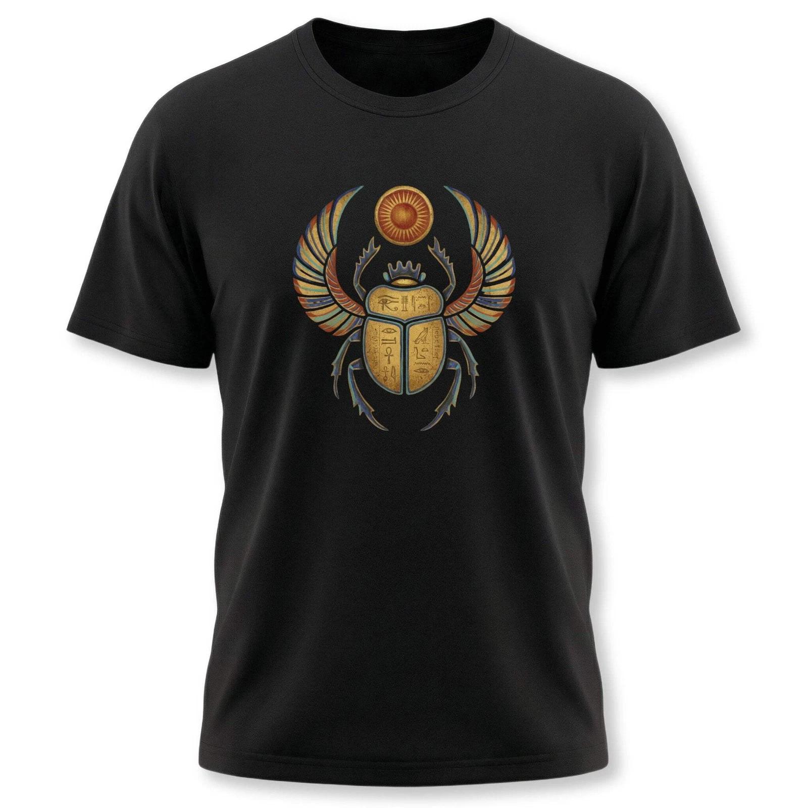 Khepri Scarab Egyptian Sun God T-Shirt | Winged Beetle Hieroglyphs Tee L