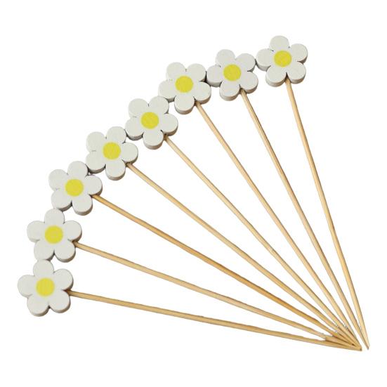 100PCS Disposable Fruit Stick, Flower Top Decor Bamboo Skewers, Multipurpose Food Picks Party Supplies, for Appetizers Cocktails Barbecue Cakes