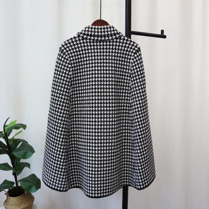 Autumn and Winter New High-end Thousand Bird Grid Knitted Double-sided Tweed Cloak Temperament Sweater Jacket