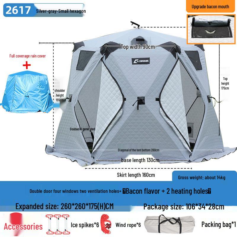 Hexagonal Cotton Ice Fishing Tent - Thickened, No Assembly Needed
