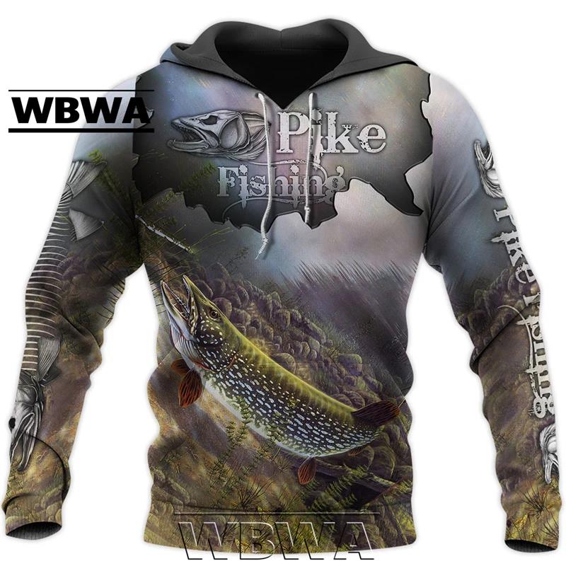 Autumn 3D Fishing Printed Hoodies Fashionable Casual Sports Long Sleeved Men's Hooded Sweatshirts