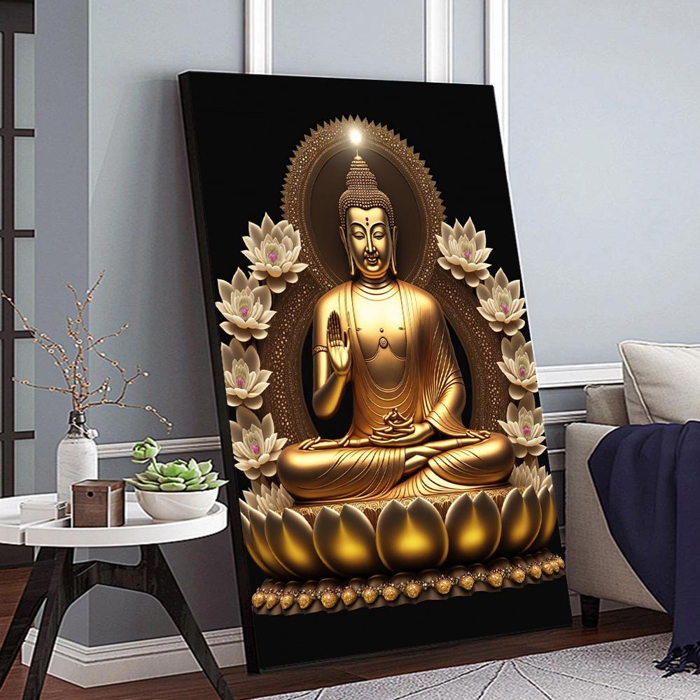 Lotus Meditation Buddha Statue Sculpture Art Poster Aesthetics Zen Religion Canvas Painting Edition Living Room Wall Home Decor