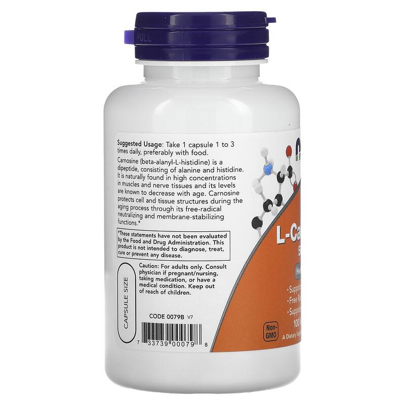L-Carnosine, 500 mg, 100 Veg Capsules