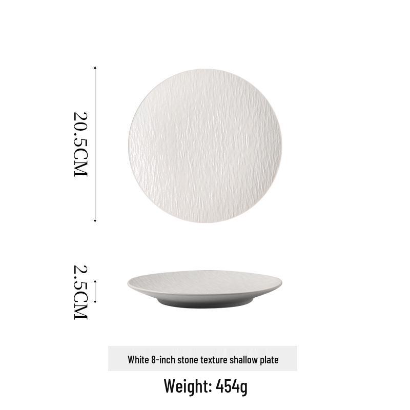 Nordic Style Large Frosted Stone Texture Ceramic Steak Plate - Round, Shallow, Light Luxury Design