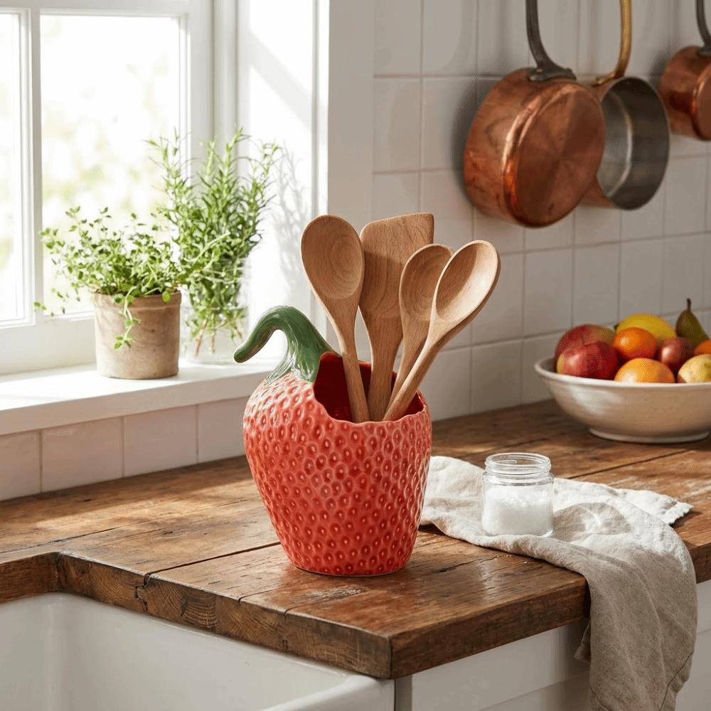 Strawberry Shape Butter Freshness Jar Ceramic Chopstick Tube Butter Box Butter Dish Restaurant