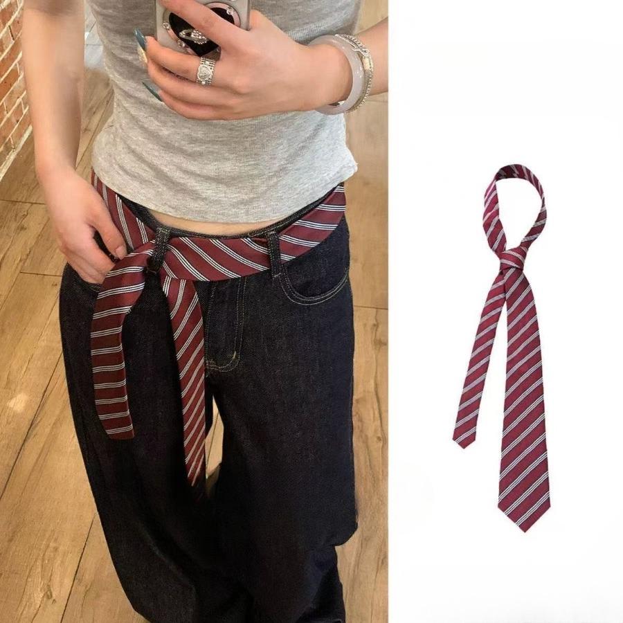 Red belt accessory - women's silk scarf with belt. Fall/Winter high-end denim pants decoration. American retro belt. Fine leather belt.