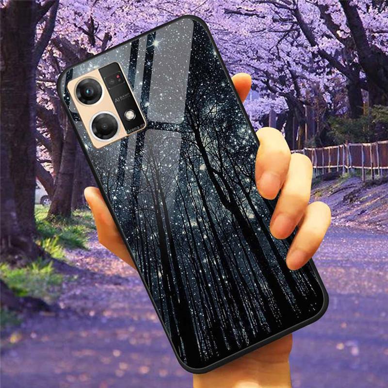 For Oppo Reno7 4G Case Fashion Tempered Glass Moon Star Bumper Cases for Oppo Reno 7 4G Phone Cases CPH2363 Luxury Funda Capa