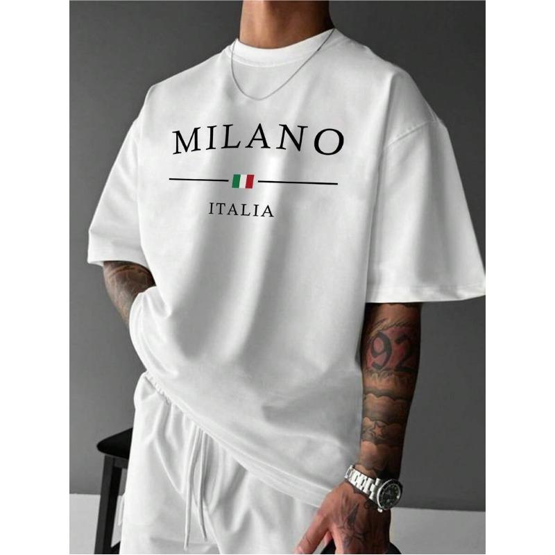 Men s Casual Slim Fit Letter Print Short Sleeve T-Shirt, PLUS SIZE S