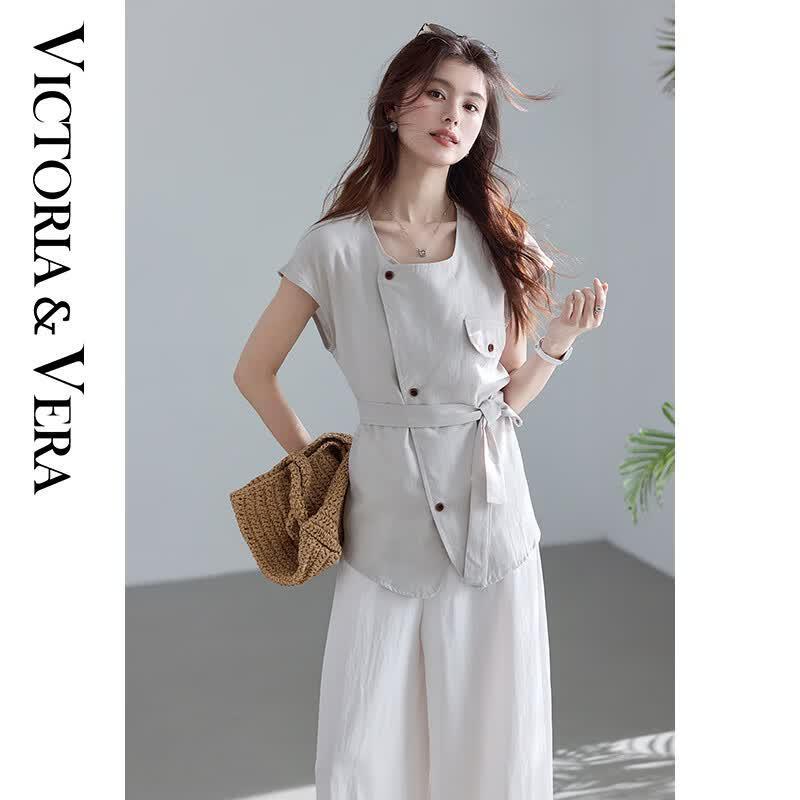 

VICTORIA&VERA Minimalist Short Sleeve Commuter Blouse L
