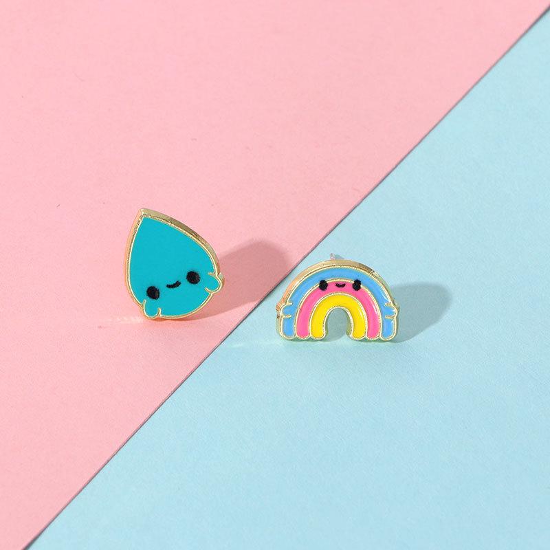 Silver Post Rainbow Stud Earrings, Cute Cartoon Small Size Dopamine Style, Minimalist Creative Sweet Earrings Jewelry for Women Girls