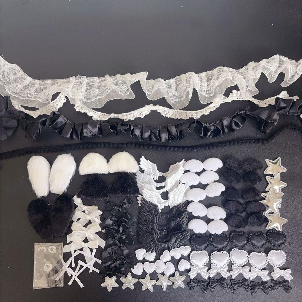 DIY Plush Ribbon Lace Trim Handmade Material Kit Angel Wings Plush Bunny Ears Bow Heart Star Handmade Colorful Material Pack Set