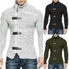 2026 Autumn/Winter Men's Plus Size High Neck Sweater Cardigan with Leather Buckle - European & American Style Long Sleeve Knit Coat