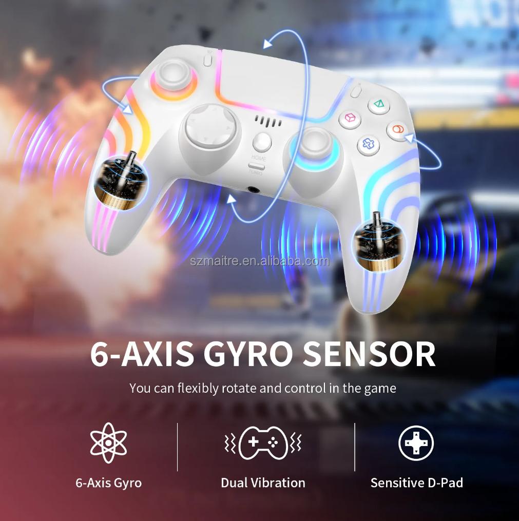 Kabelloser Game Controller Dynamische RGB-Beleuchtung Kabellos 2.4GHz Sechs-Achsen-Gyroskop Touch-Tasten für PS5/PS4/PS3/Switch Spiel-Spieler