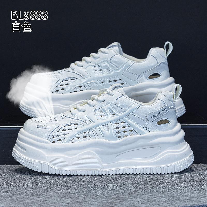 Muffin thick baseplate shoes summer new woven hollow breathable sports and leisure shoes 34 белый