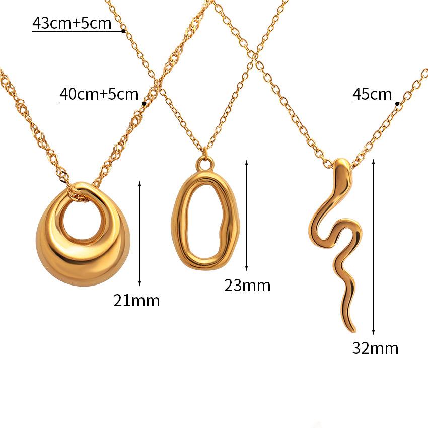 Popular Geometric Irregular Smooth Ring Serpentine Pendant Clavicle Chain, Titanium Steel Gold Plated