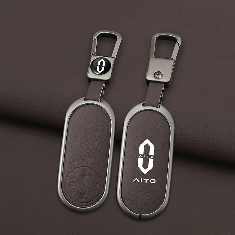 Zinc Alloy Leather Car Key Case Cover For Aito M9 Keychain Smart Remote Control Protect Key Shell Accessories