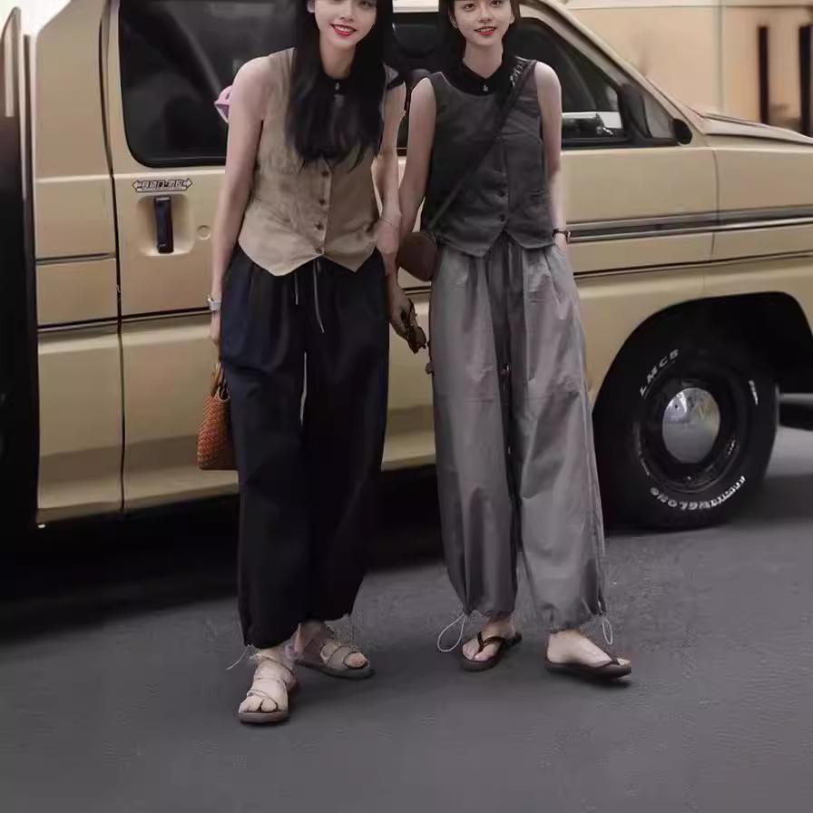 2024 Korean V-Neck Linen Slim Vest: Summer Sleeveless Single-Breasted Top