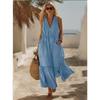V-Ausschnitt Ärmelloses A-Linien-Langes Kleid Mit Taschen Vintage Strandurlaub