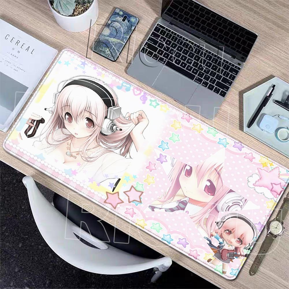 S-Super Sonico Mouse Pads Offices Gamer Accessories Stitched Edge Extended Playmats Gamers Aesthetics Rubber Non-slip Table Pads