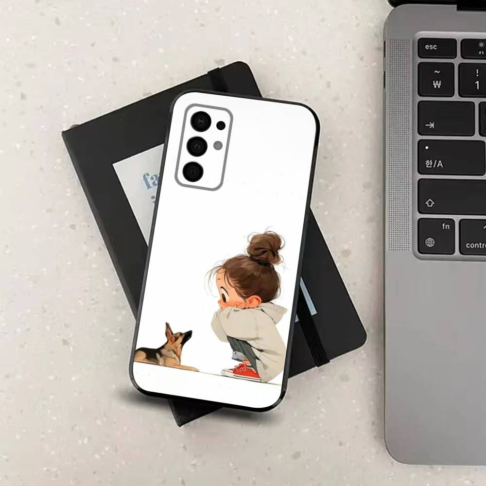 Kid Girl Dog Cute Cartoon Case For Samsung Galaxy A73,52,71,22,Note,31,8,9,53,32,72,41,J7,Soft Black Silicone Cover