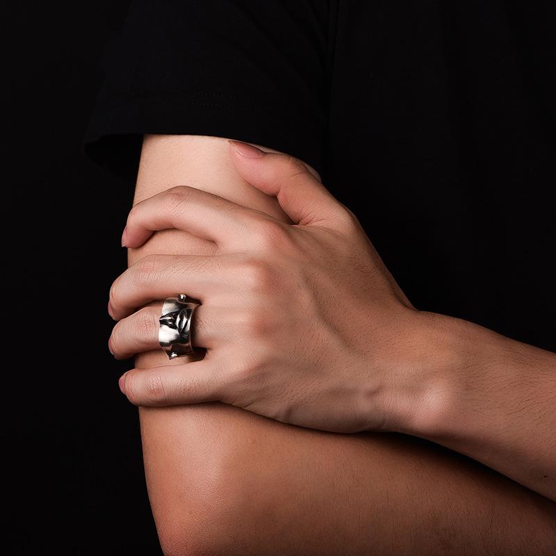 Retro See No Evil Half Face Ring Punk Gothic Adjustable Open Ring For Men Alloy Zircon Art Accessories Creative Unisex Gift