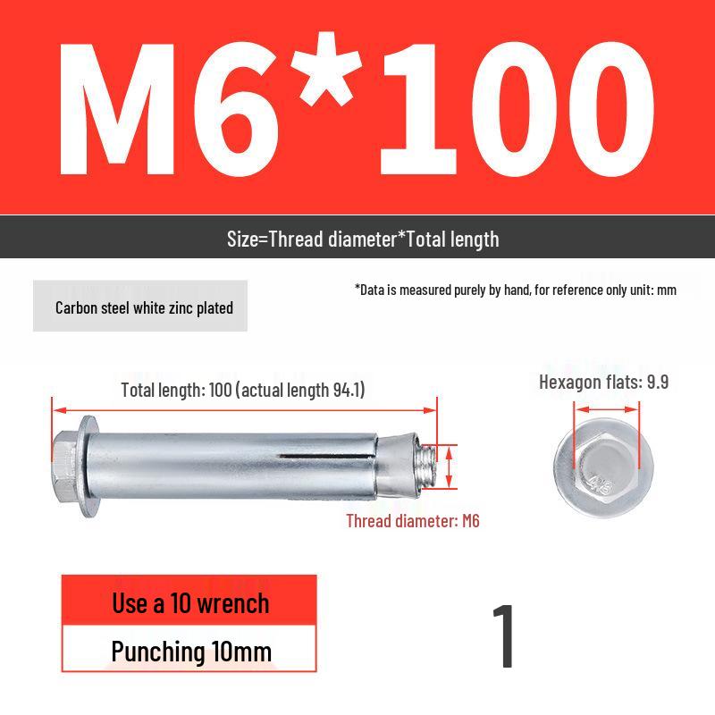 Galvanized External Hex Internal Expansion Bolt Set - M6/M8/M10/M12
