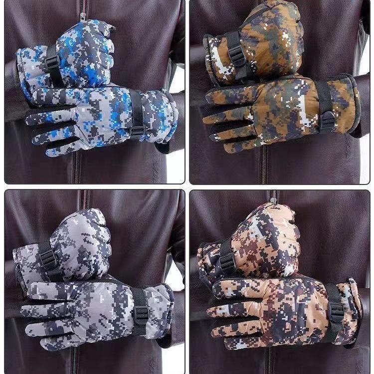 Men's Fleece Lined Winter Skiing & Cycling Gloves - Windproof, Waterproof, Thickened Cotton, Warm Motorcycle Gloves for Cold Weather.