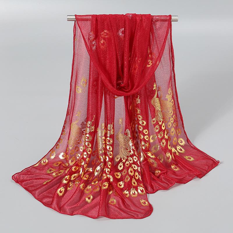 Elegant Peacock & Phoenix Feather Print Scarf – Lightweight, Comfortable, and Stylish Women's Travel Accessory Shawl
