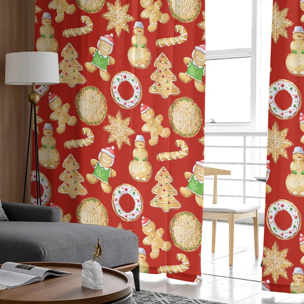Tende in Tulle Finestra Pan di Zenzero Acquerello di Natale per Soggiorno Cucina Decorazioni Natalizie per la Casa Tende in Voile Trasparenti