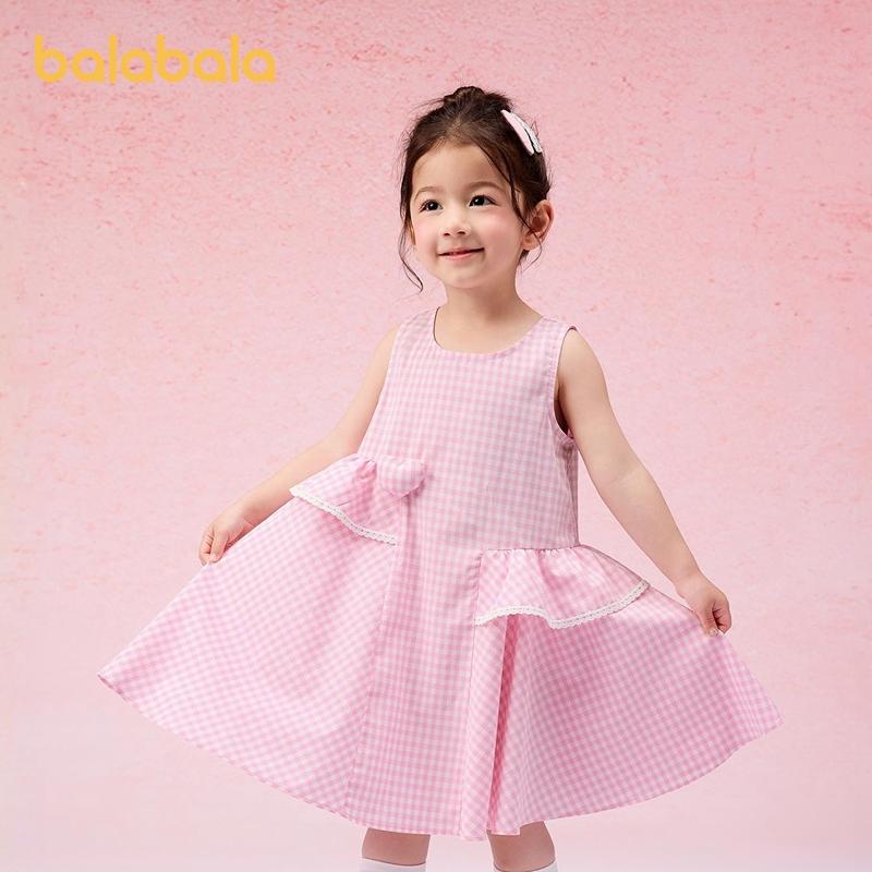 Balabala Girls' Plaid Sleeveless Princess Dress - Summer Collection