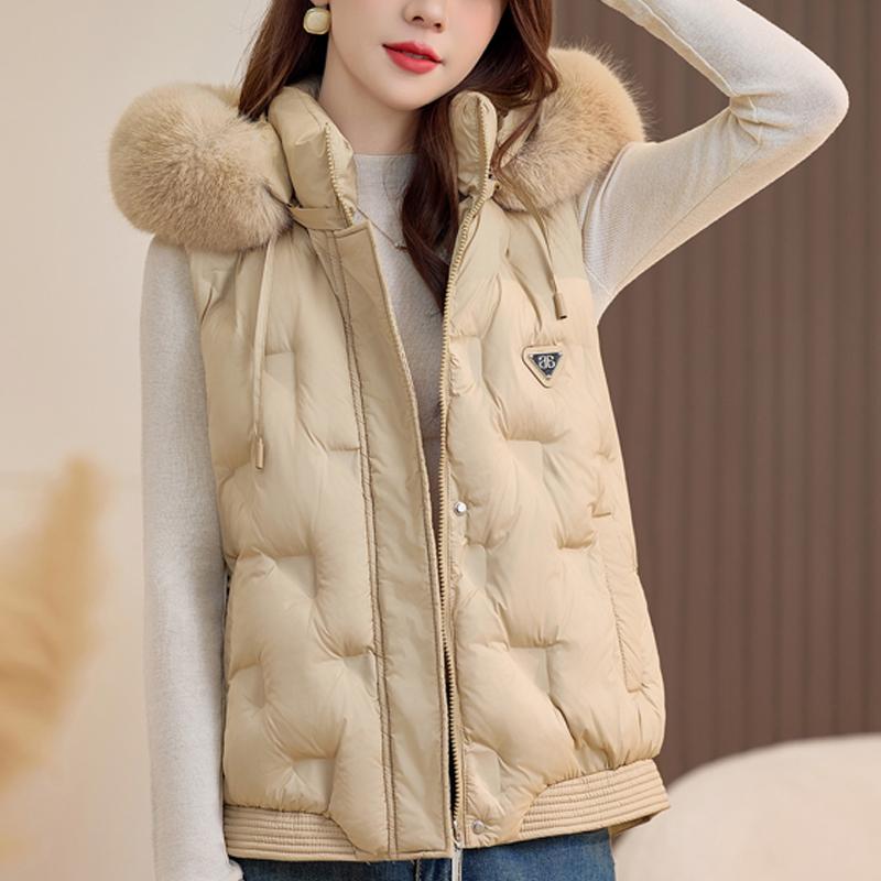 

Модний зимовий жіночий жилет з капюшоном, хутряним коміром, товстий, теплий, повсякденний, без рукавів, жіночі куртки, коротке пальто L хакі