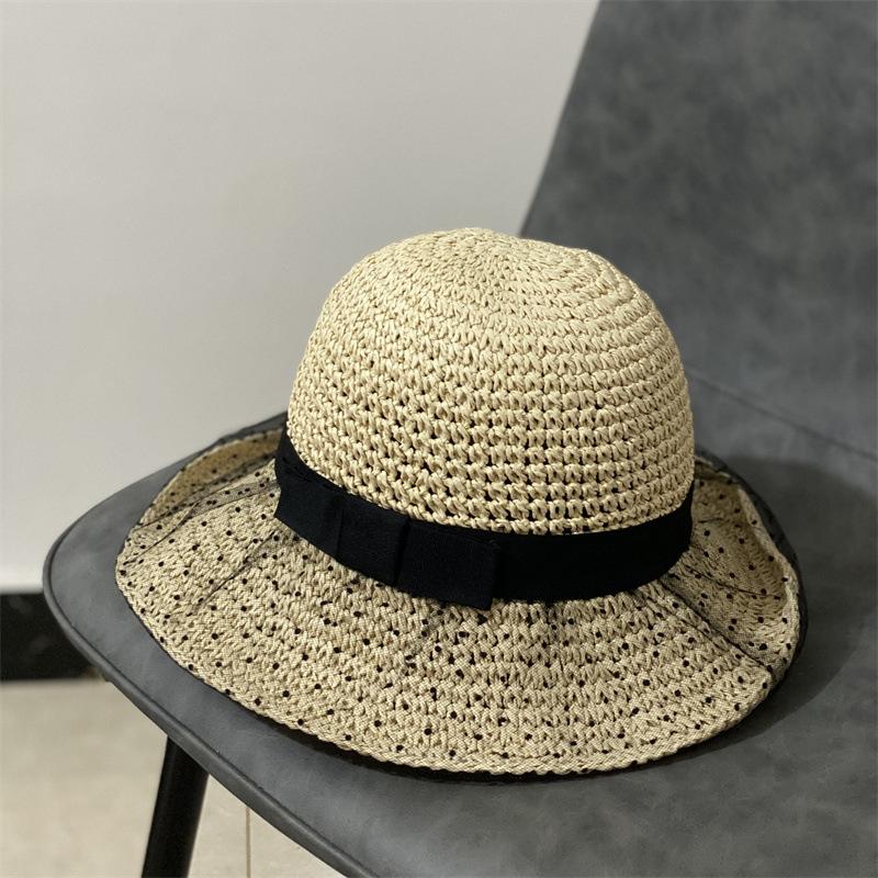 Spring outing hat women's straw woven new lace sun hat fashion beach hat foldable big-brimmed straw hat