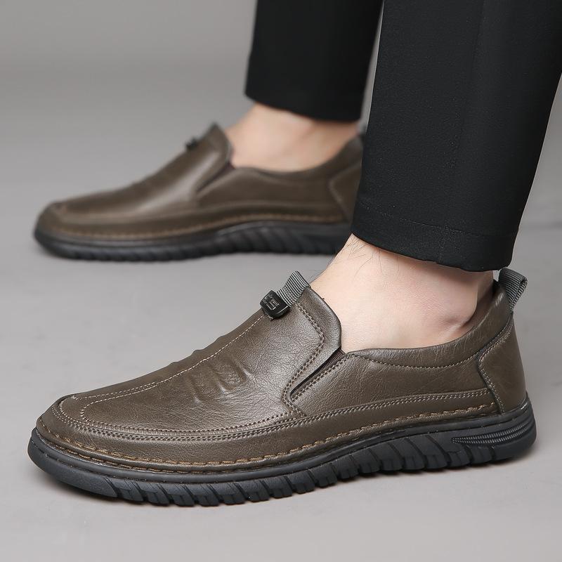 Leather Shoes Men's Autumn Winter New Leather Soft Sole Breathable Casual Cow Tendon Sole Anti Slip Men's Driving Shoes Loafers