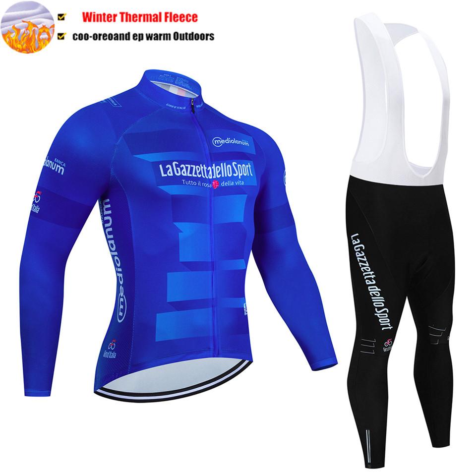 2027 Tour De Italia Giro Invernale Termico Pile Manica Lunga Maglia Ciclismo Set Salopette Ciclismo Abbigliamento Bicicletta MTB Bici