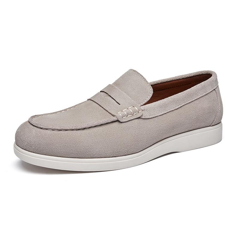 British style suede leather matte loafers men's lazy beanie shoes flip casual men's shoes