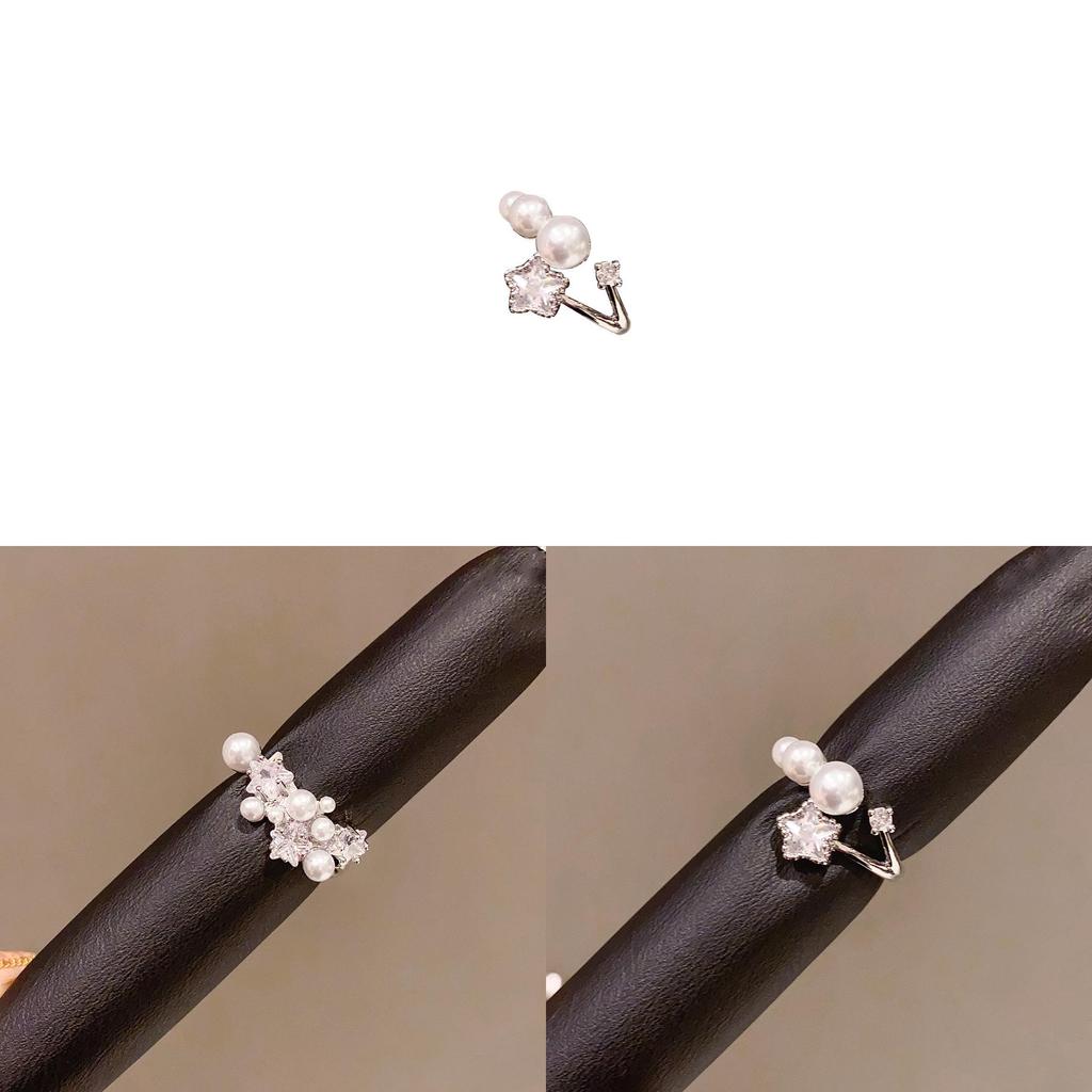 Geometric Zircon Pearl Ring For Women With Elegant Silver Finish For Fashion Daily Wear